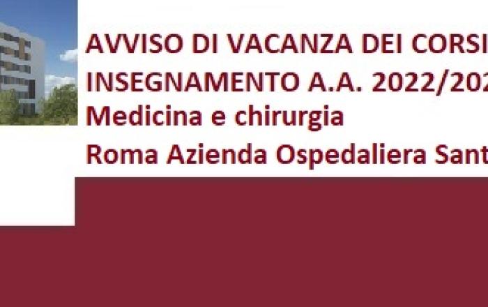 AVVISO DI VACANZA DEI CORSI DI INSEGNAMENTO A.A. 2022/2023
